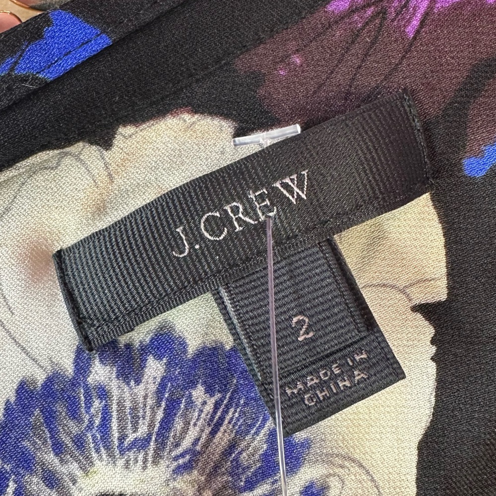 J. Crew Floral Patterned Top - Black, Purple, Blue, white size 2 blouse - Picture 2 of 9